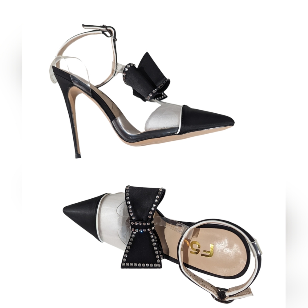 FSJ Bow Clear Stiletto Heels 9